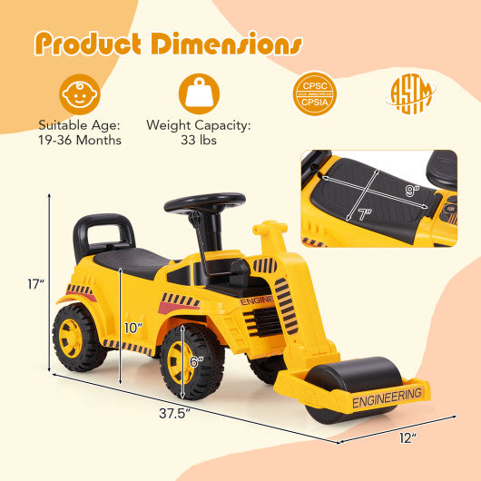 Toddler Ride on Car with Adjustable Roller and Under-Seat Storage-Yellow