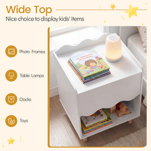 Toddler Scalloped Side Table with Wide Top & Open Compartment-White