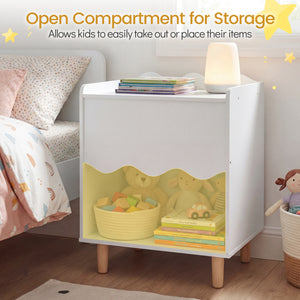 Toddler Scalloped Side Table with Wide Top & Open Compartment-White