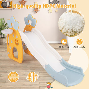 Foldable Slide with Basketball Hoop and Buffer Zone for Kids Aged 3+ Years Old