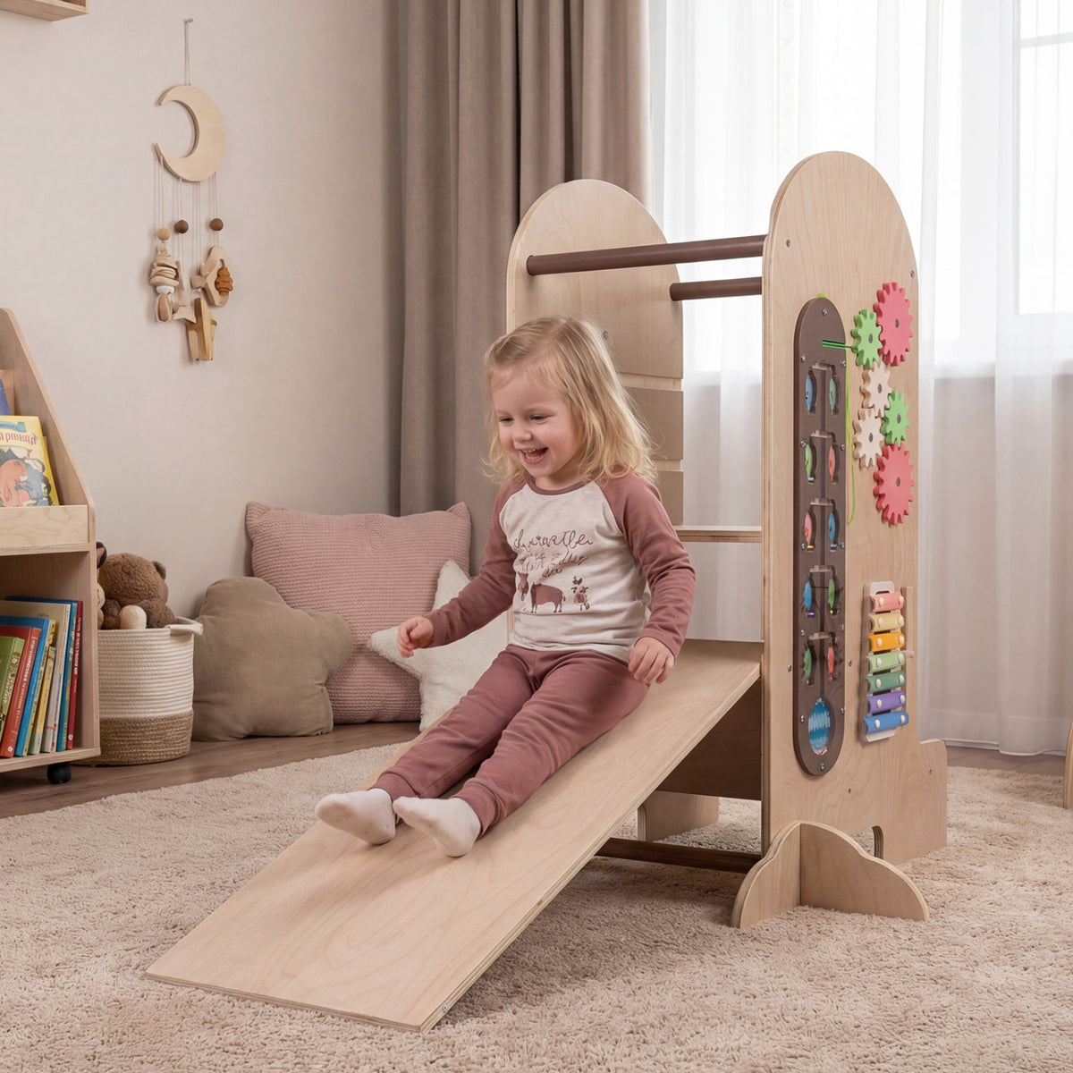 Toddler Standing Tower Kids Step Stool with Adjustable Height Chalkboard and Slide