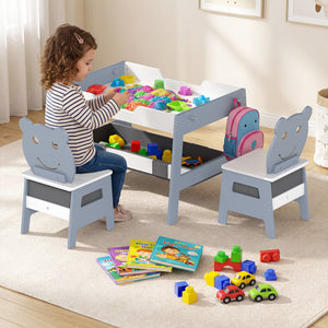 Toddler Table and 2 Chairs 5-in-1 Cute Art Desk Set with Reversible Chalkboard Whiteboard-Grey