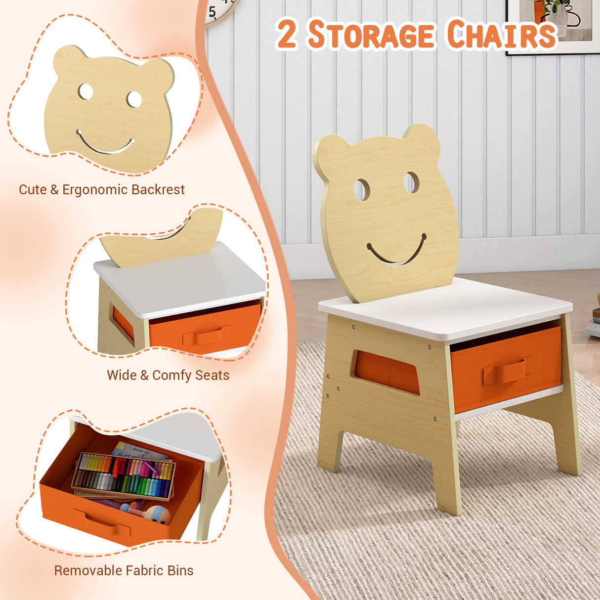Toddler Table and 2 Chairs 5-in-1 Cute Art Desk Set with Reversible Chalkboard Whiteboard-Natural