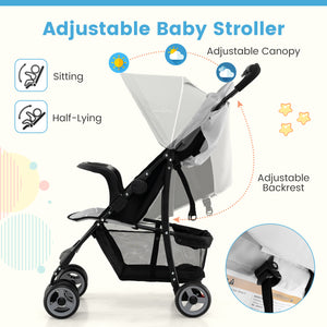 Toddler Travel Stroller for Airplane with Canopy and Adjustable Backrest-Gray