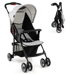 Toddler Travel Stroller for Airplane with Canopy and Adjustable Backrest-Gray