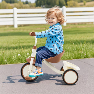 Toddler Tricycle Kids Trike with Adjustable Seat and Basket Aged 3-5 Years Old-Beige