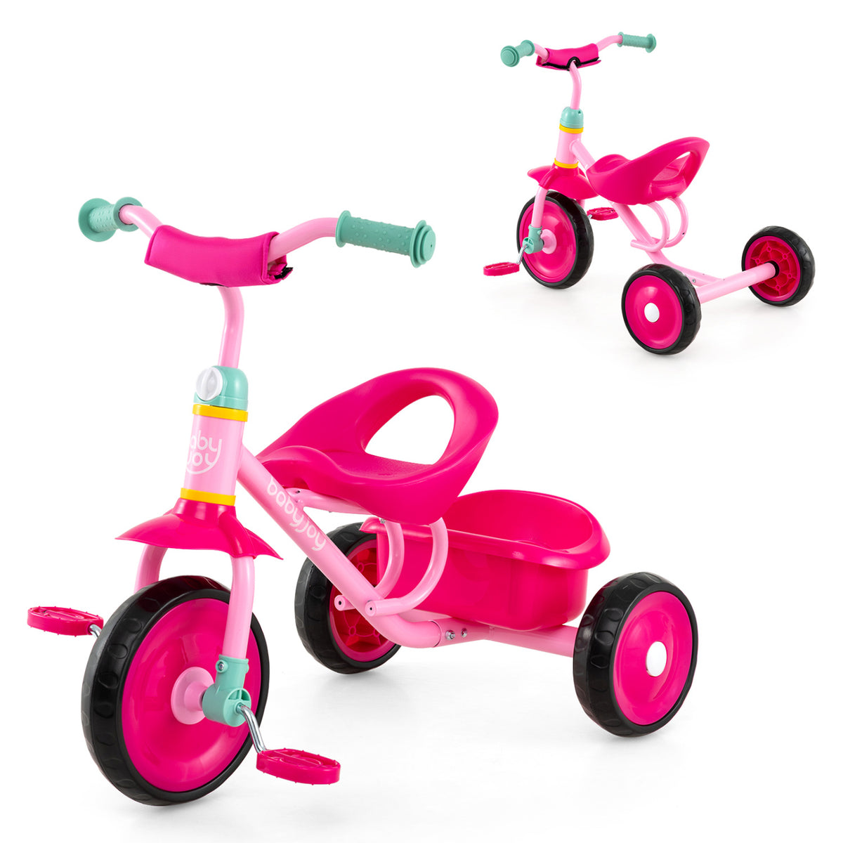 Toddler Tricycle for Boys and Girls 2-5 Years Old  with Removable Rear Storage Basket-Pink