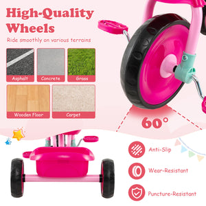 Toddler Tricycle for Boys and Girls 2-5 Years Old  with Removable Rear Storage Basket-Pink