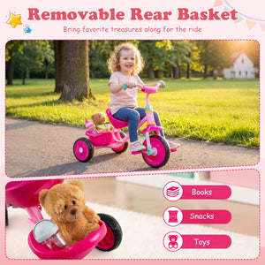 Toddler Tricycle for Boys and Girls 2-5 Years Old  with Removable Rear Storage Basket-Pink