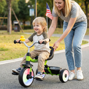 Toddler Tricycle with 3-Position Seat and Storage Basket for Kids-Green