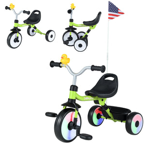Toddler Tricycle with 3-Position Seat and Storage Basket for Kids-Green