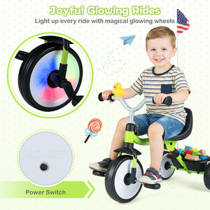 Toddler Tricycle with 3-Position Seat and Storage Basket for Kids-Green