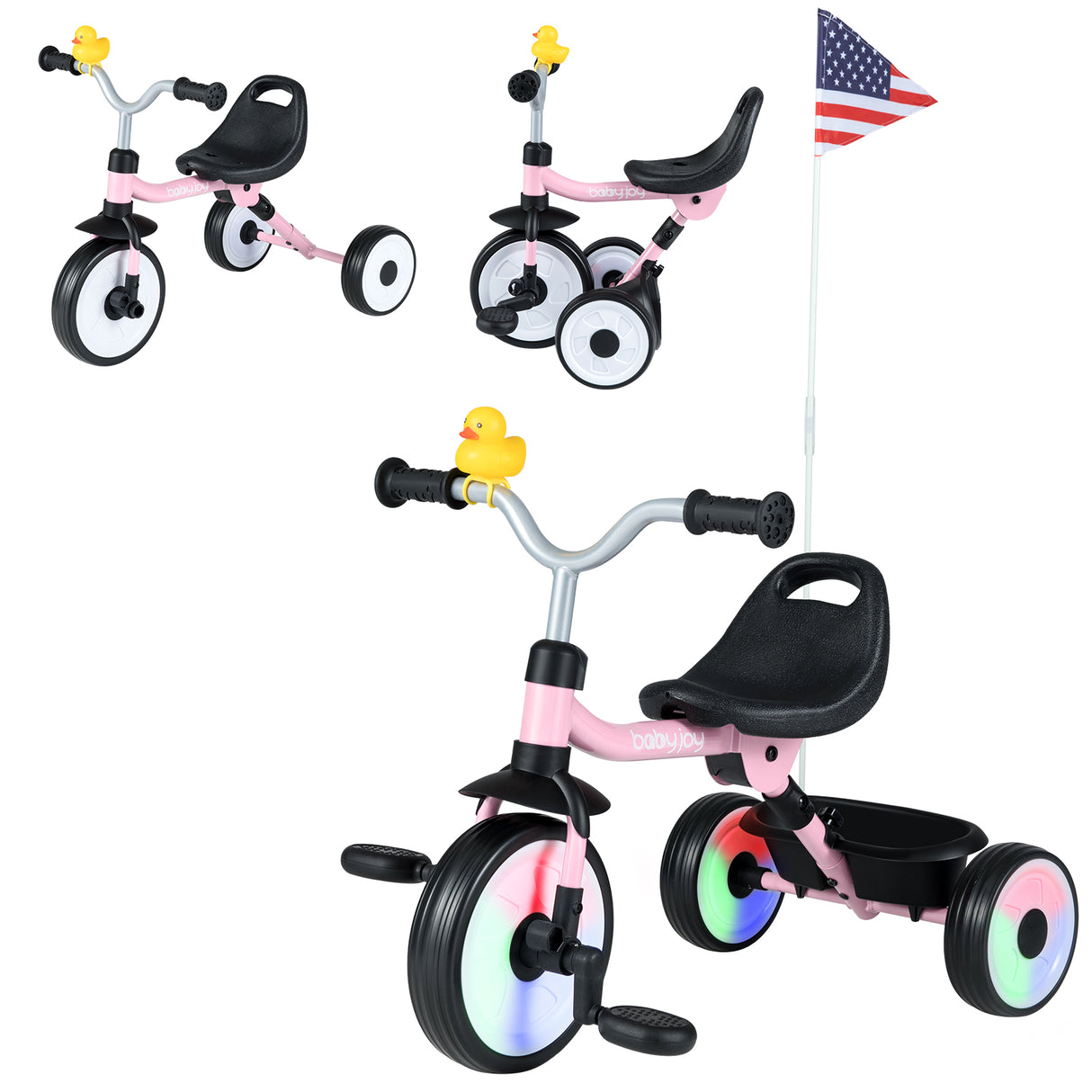 Toddler Tricycle with 3-Position Seat and Storage Basket for Kids-Pink