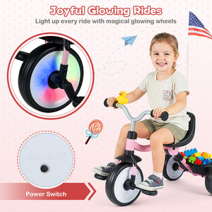 Toddler Tricycle with 3-Position Seat and Storage Basket for Kids-Pink