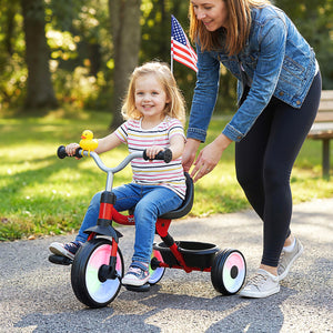 Toddler Tricycle with 3-Position Seat and Storage Basket for Kids-Red