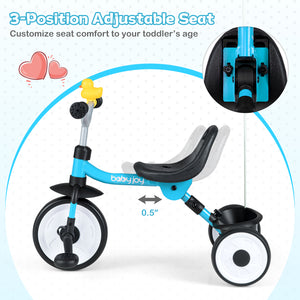Toddler Tricycle with 3-Position Seat and Storage Basket for Kids-Blue