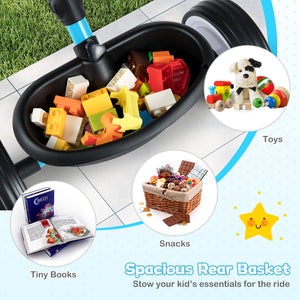 Toddler Tricycle with 3-Position Seat and Storage Basket for Kids-Blue