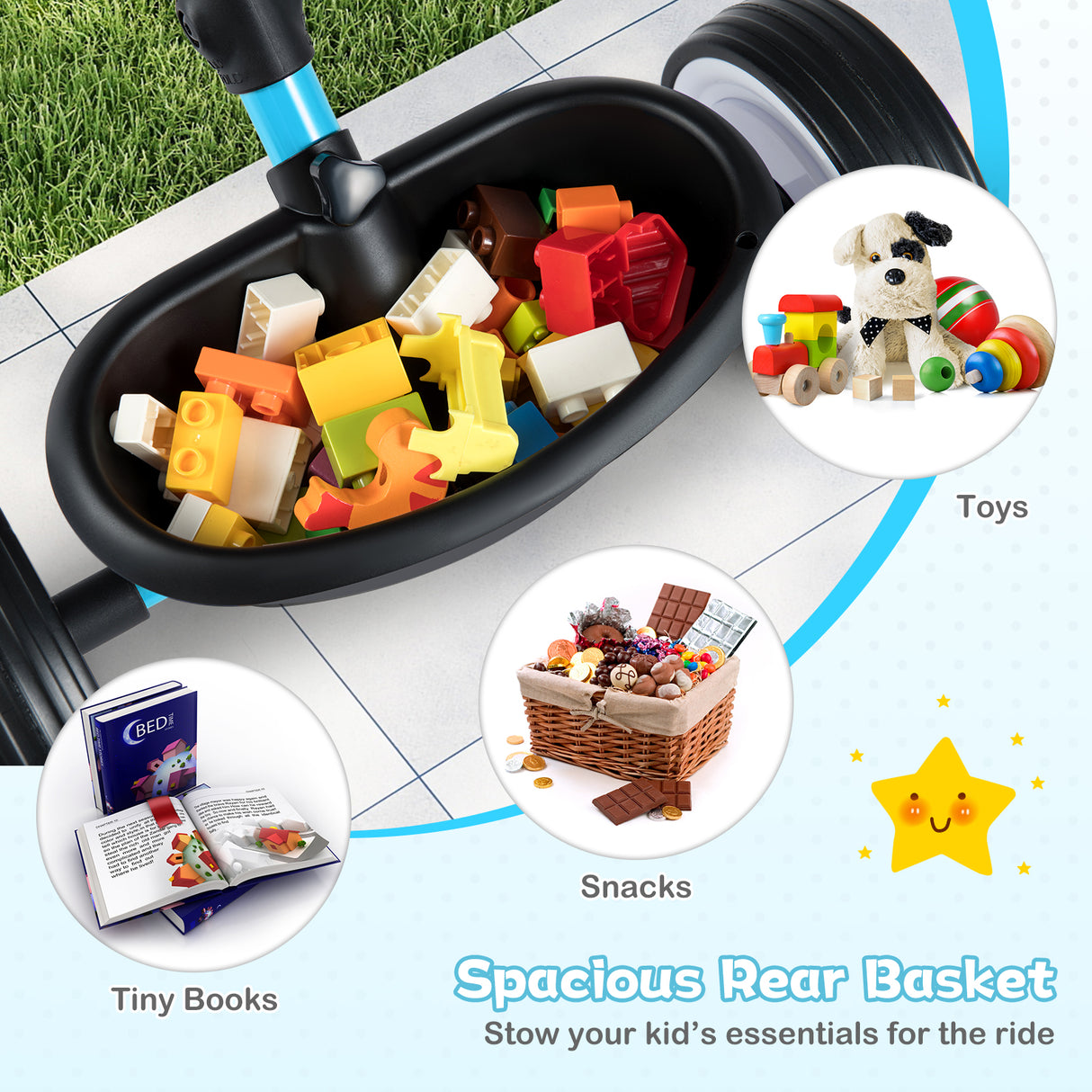 Toddler Tricycle with 3-Position Seat and Storage Basket for Kids-Blue