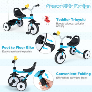 Toddler Tricycle with 3-Position Seat and Storage Basket for Kids-Blue