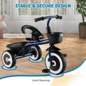 Toddler Tricycle with Adjustable Seat and Storage Baskets for 1.5-5 Years Old-Navy