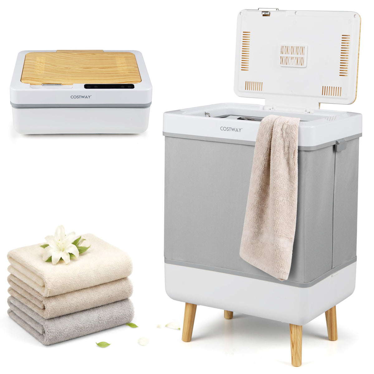 Towel Warmer Bucket with Foldable Design and Auto Shut Off for Bathroom-Natural