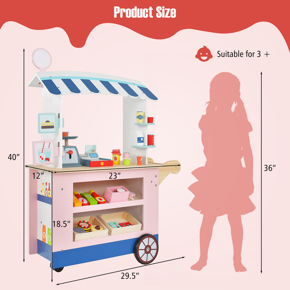 Toy Cart Play Set with POS Machine and Lovely Scale-Multicolor