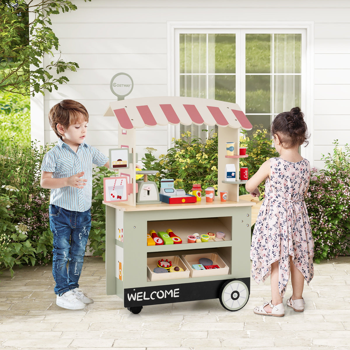 Toy Cart Play Set with POS Machine and Lovely Scale-Green