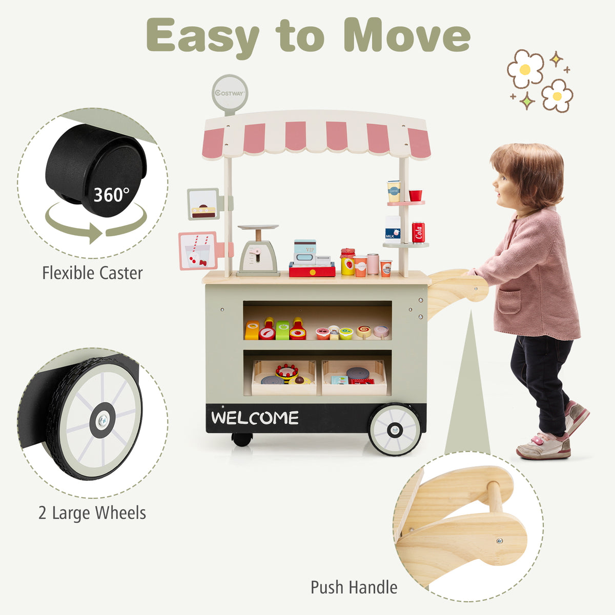 Toy Cart Play Set with POS Machine and Lovely Scale-Green