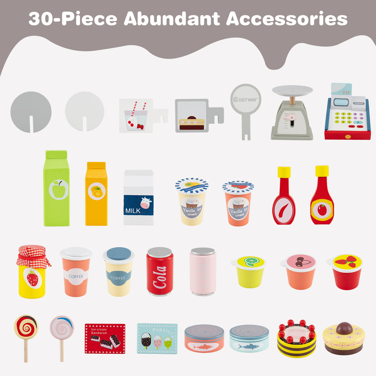 Toy Cart Play Set with POS Machine and Lovely Scale-Grey