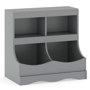 Toy Storage Organizer 4-Cubby Kids Bookcase for Toys and Books-Gray