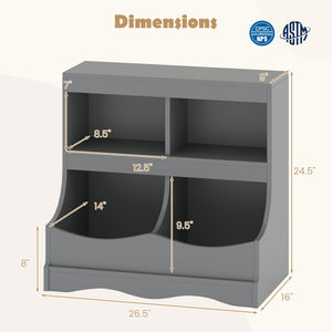 Toy Storage Organizer 4-Cubby Kids Bookcase for Toys and Books-Gray