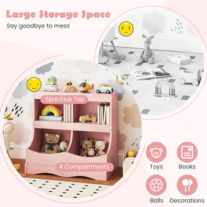 Toy Storage Organizer 4-Cubby Kids Bookcase for Toys and Books-Pink