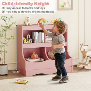 Toy Storage Organizer 4-Cubby Kids Bookcase for Toys and Books-Pink
