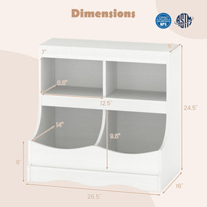Toy Storage Organizer 4-Cubby Kids Bookcase for Toys and Books-White