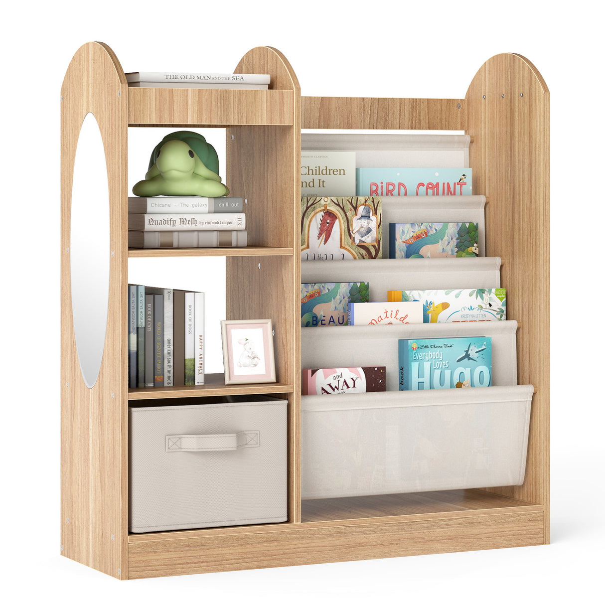 Toy Storage Organizer with 4-Tier Sling Shelves-Natural
