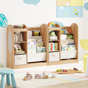 Toy Storage Organizer with 4-Tier Sling Shelves-Natural