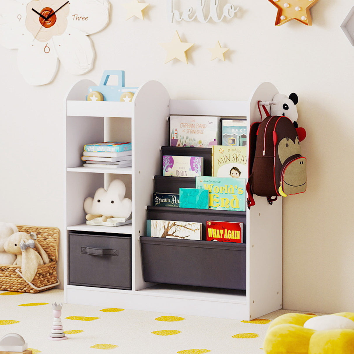 Toy Storage Organizer with 4-Tier Sling Shelves-White