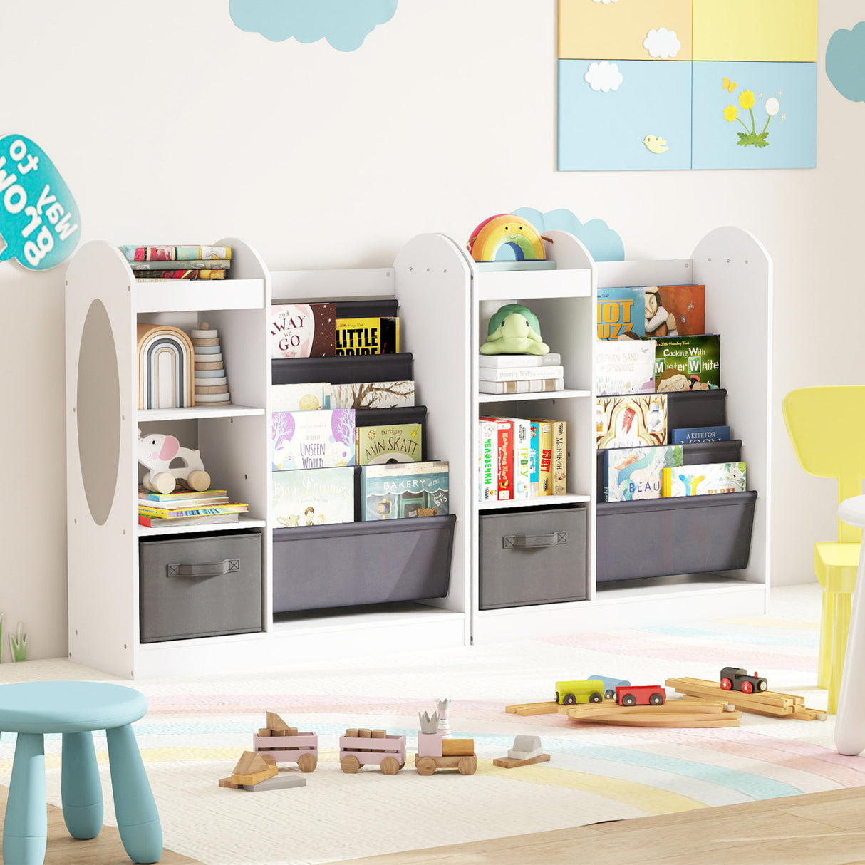 Toy Storage Organizer with 4-Tier Sling Shelves-White