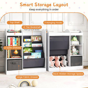 Toy Storage Organizer with 4-Tier Sling Shelves-White
