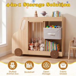 Toy Storage Organizer with Stuffed Animal Storage Fabric Drawer and Universal Wheels-Natrual