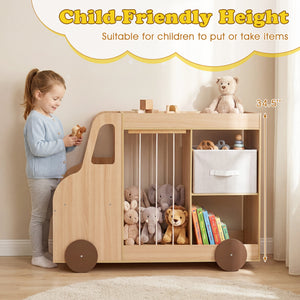 Toy Storage Organizer with Stuffed Animal Storage Fabric Drawer and Universal Wheels-Natrual