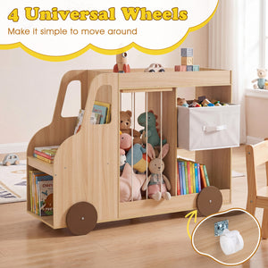 Toy Storage Organizer with Stuffed Animal Storage Fabric Drawer and Universal Wheels-Natrual