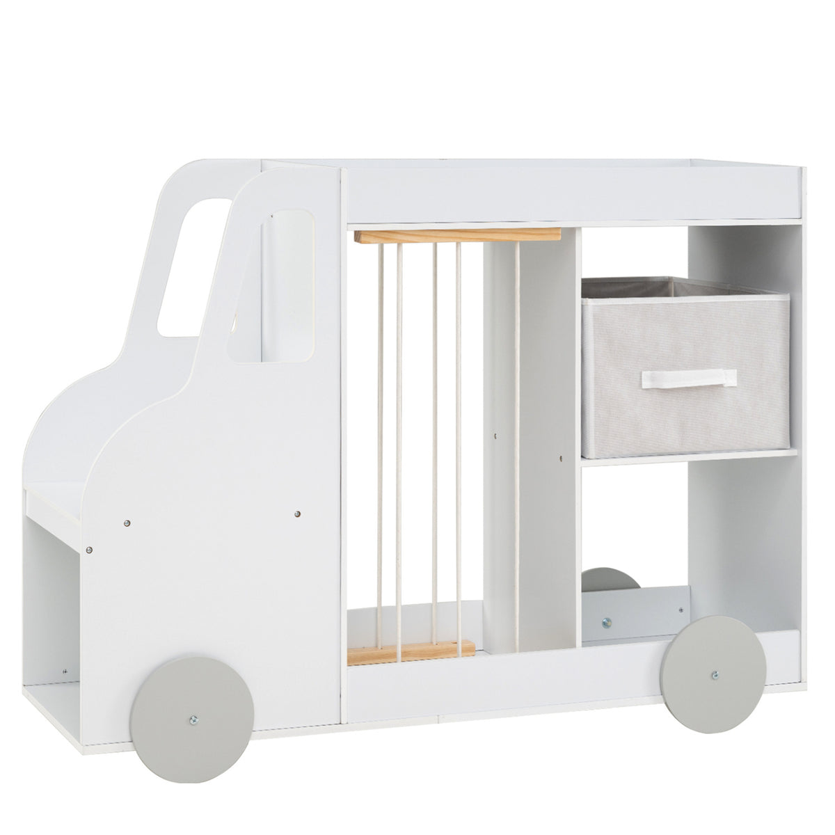 Toy Storage Organizer with Stuffed Animal Storage Fabric Drawer and Universal Wheels-White
