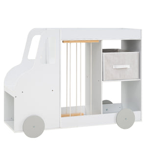 Toy Storage Organizer with Stuffed Animal Storage Fabric Drawer and Universal Wheels-White
