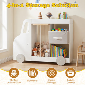 Toy Storage Organizer with Stuffed Animal Storage Fabric Drawer and Universal Wheels-White