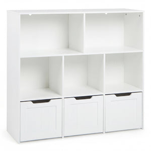 Toy Storage Organizer with 3 Movable Drawers and 5 Open Cubbies for Playroom-White
