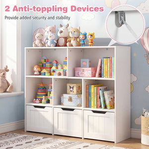 Toy Storage Organizer with 3 Movable Drawers and 5 Open Cubbies for Playroom-White