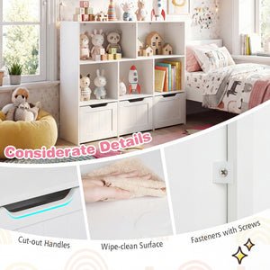 Toy Storage Organizer with 3 Movable Drawers and 5 Open Cubbies for Playroom-White
