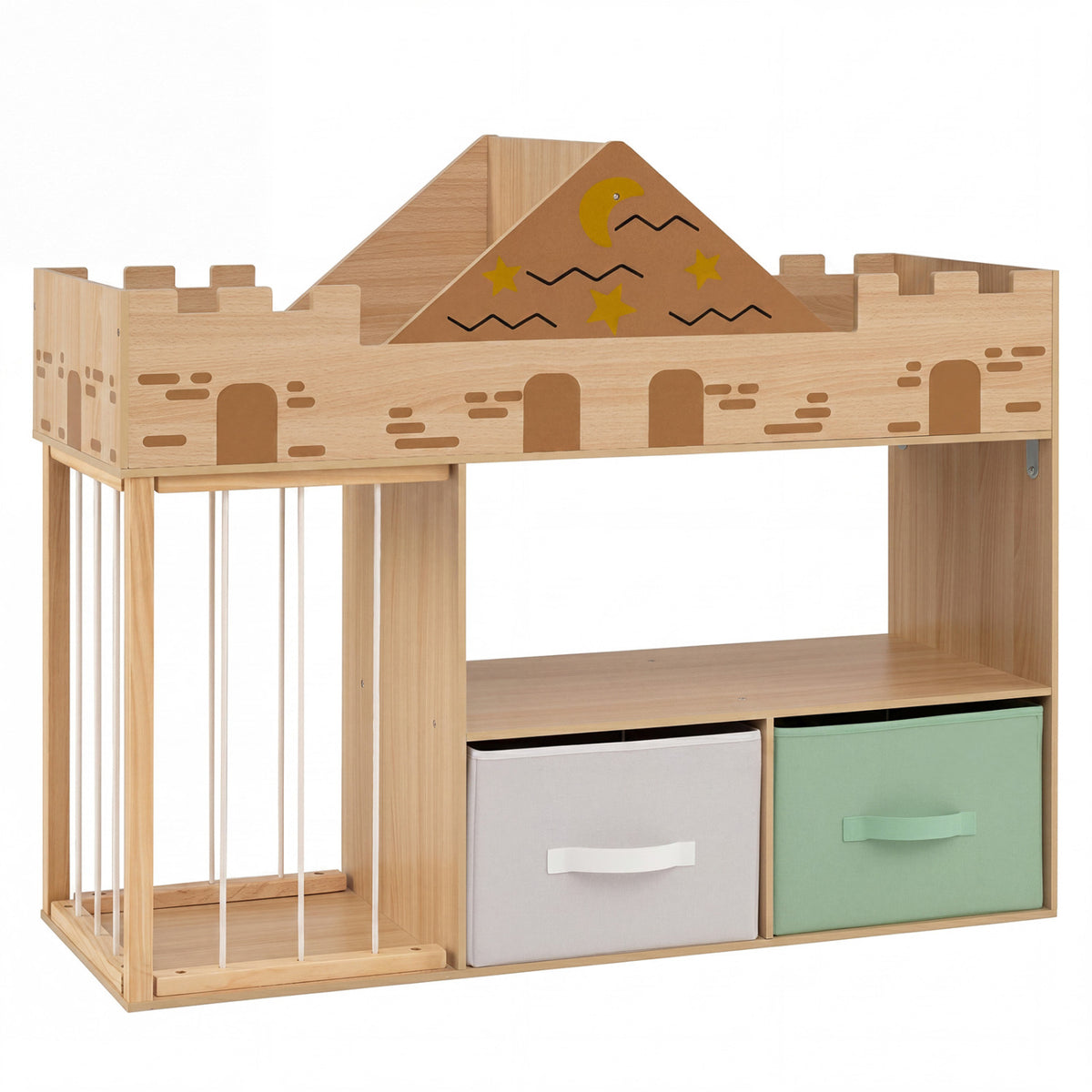 Toy Storage Organizer with Stuffed Animal Storage and Open Shelves-Natural