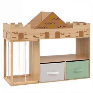 Toy Storage Organizer with Stuffed Animal Storage and Open Shelves-Natural